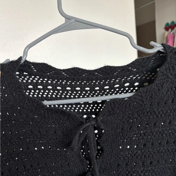 Tie Front Cardigan Scallop Crewneck Long Sleeve Knit Sweater - Picture 5 of 7